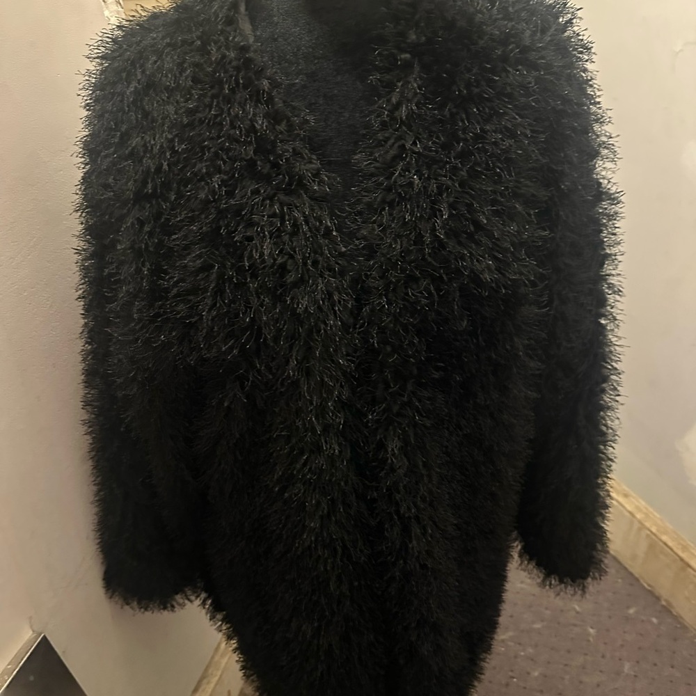 SHEIN Curve Black Fake Furry Open Front Jacket